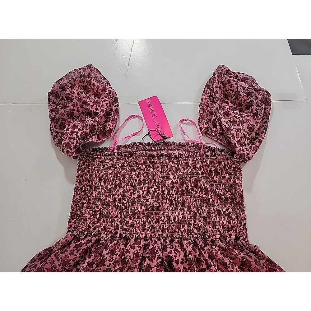 Betsey Johnson Pink and Black Floral Smocked Mini Dress - Picture 10 of 11